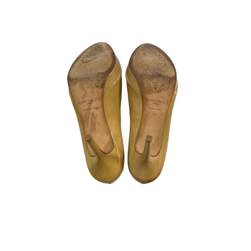 Jimmy Choo Women’s Yellow Patent Leather Peep Toe Platform Heels Size 38/ 8